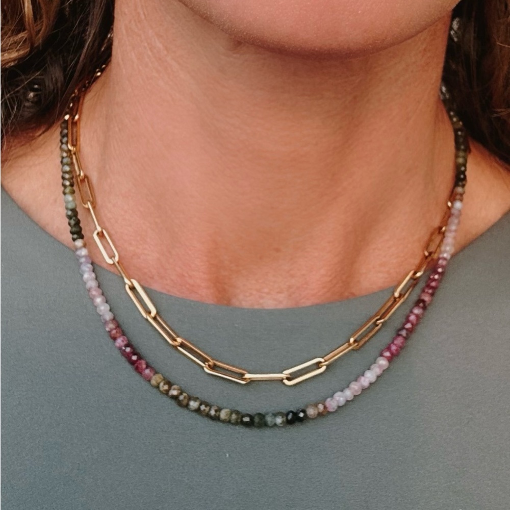 Watermelon Tourmaline Beaded Necklace Pink Green Ombre Gemstone Healing Jewelry - Picture 16 of 16